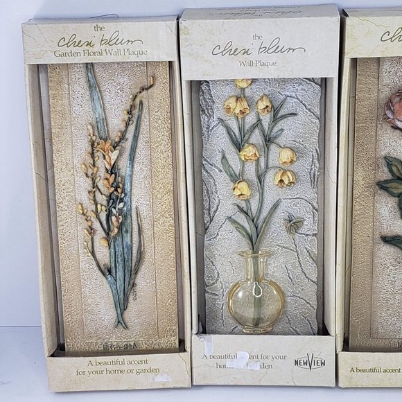 New View Cheri Blum Wall Plaque Decor Flowers Garden Field Set of 4 - Picture 2 of 9